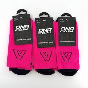 DNA Cycling Performance Socks L/XL 10-12 Neon Pink Crew 3 Pack Road Bike Running